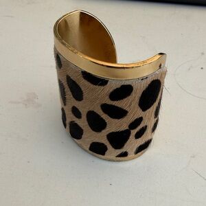 CC Skye Leopard Print Haircalf Gold Cuff Bracelet